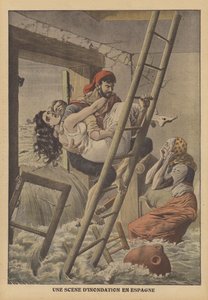 Záplavy ve Španělsku (barevná litografie) od French School