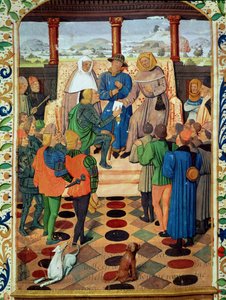 Fol.185v Karel VII. (1403-61) předává dokument Joaně z Arku (1412-31) z Le Jouvencel od Jeana de Bueila (1405-78) od French School