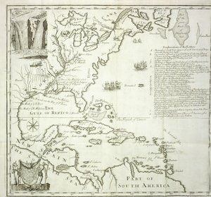 Skládací mapa severoamerického pobřeží Atlantiku, 1714 od French School