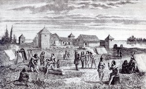 Fort Youkon, obchodní stanice společnosti Hudson Bay, 19. století od French School