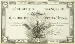 Bankovka v hodnotě čtyř set livrů, 21. září 1792 od French School