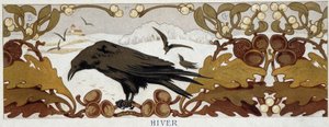 Čtyři roční období, zima: havran na dubu - chromolitografie, konec 19. století od French School