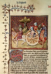 Fr.119 fol.312v Lancelot, rytíř povozu, 1344 od French School