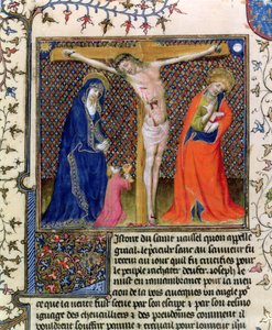 Fr.120. f.520 Josef z Arimatie sbírající krev ukřižovaného Krista z La Quite de Saint Graal od French School