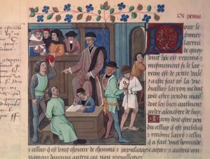 Fr 4367 f.55v Soudce vyslýchající vězně od French School