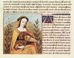 Fr 599 f.19 Žena hrající na housle, z knihy `Des Cleres et Nobles Femmes`. od French School
