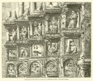 Fragment basreliéfů z portálu katedrály Sens (rytina) od French School