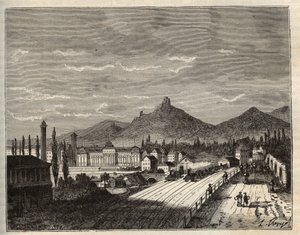 Francie, Alsasko, Bas-Rhin (67), Saverne: Banks of the Zorn, starý Chateau du Haut Barr postavený na skalách – rytina „France illustree: geography, history, statistic administration“ od V.A. Sladově hnědá. 1884 od French School