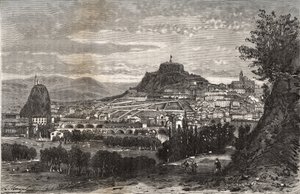 Francie, Auvergne, Haute-Loire (43), Le Puy en Velay (Le-Puy-en-Velay) - rytina v „La France illustrée: geografie, histoire, administrativní statistika“ od V.A. Malt-Brown. 1884 od French School
