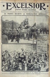 Francie vyhlašuje všeobecnou mobilizaci 2. srpna 1914, obálka Excelsioru v neděli 2. srpna 1914 od French School