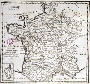 Francie rozdělena do 84 departementů podle dekretů Národního shromáždění z roku 1793 od French School