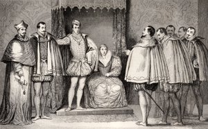 Francois II (1544-60) říká parlamentním poslancům, že vévoda z Guise a kardinál budou vládnout státu, z „Histoire de France“ od Colarta, vydaného kolem roku 1840 od French School
