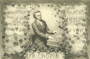 Frederic Chopin a jeho Pohřební pochod (litografie) od French School