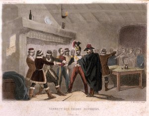 Svobodné zednářství: přísaha bratří ženců v Potoku v roce 1821. Rytina z „“ Malebné historie Franc Maconnerie et des Societes Secretes antique et moderne“ od F.-T. B. Clavel. Pagnere, redaktor. 1843. od French School