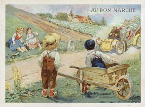 Francouzské děti sledují jedoucí auto od French School