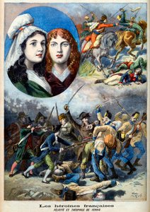 Francouzská revoluce - Francouzské hrdinky: sestry Felicite (1770-1841) a Theophile (1875-1819) od Ferniga, které v roce 1792 bojovaly oblečené jako muž proti Rakušanům, aby sledovaly svého otce - ilustrace z „Le Petit Journal“ ze 7. srpna 1894 od French School