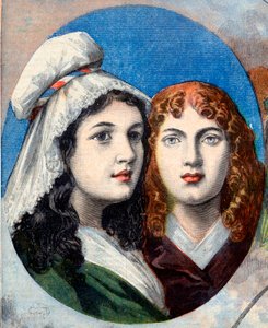 Francouzská revoluce - Francouzské hrdinky: sestry Felicite (1770-1841) a Theophile (1875-1819) od Ferniga, které v roce 1792 bojovaly oblečené jako muž proti Rakušanům, aby sledovaly svého otce - ilustrace z „Le Petit Journal“ ze 7. srpna 1894 od French School
