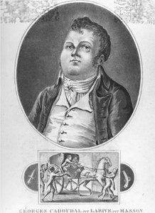 Francouzská revoluce: Georges Cadoudal (dit Larive, dit Masson), francouzský spiklenec, který byl jedním z vůdců Chouanů a který zorganizoval dvě spiknutí proti Bonapartovi, byl popraven 25. června 1804 - rytina, kol. muzeum Dobrée, Nantes. ¿ od French School