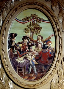 Francouzská revoluce: “”Republikánské jídlo v Cafe Le Procope v Paříži”” Anonymní obraz. Paříž 18. století, Le Procope od French School