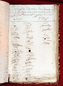Francouzská revoluce: list docházkové listiny z 26. 12. 1797 (6. ročník VI) s podpisy osob, které navštěvovaly Národní ústav. Paříž, Akademie věd od French School