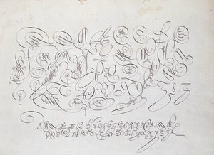 Francouzská kaligrafie: Deska kapitálu, rytina Frisia, kalkografa krále od Roberta Vignona v zahradě písma kolem roku 1600. od French School