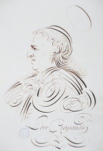 Francouzská kaligrafie: Portrét otce Crapaudina od Bernarda z Paříže kolem roku 1780. Historická knihovna města Paříže. od French School