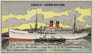 Francouzská nákladní loď Compagnie Transatlantique (chromolitho) od French School