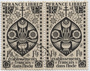 Francouzská zařízení v Indii - FRANCE LIBRE a kříž Lorraine - Razítko 1942 od French School