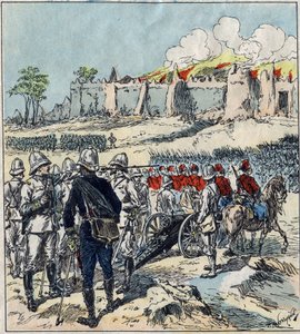 Francouzská expedice do Dahomey (dnešní Benin). Generál Dodds tvoří své útočné kolony před Abomey od French School