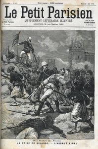 Francouzští vojáci v Súdánu: květen 1898. Plukovník Audeoud (Súdán) vyhodil Sikasso. Zajetí Sikasso. Obálka „“Le petit parisien“““ z června 1898. od French School