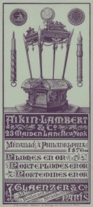 Francouzská reklama na vizitky Aikin Lambert pera, držáky na pera a vrtací tužky (litho) od French School