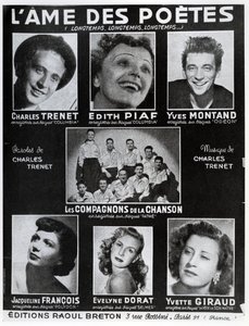 Přední strana obálky partitury písně LAme des Poetes se slovy a hudbou Charlese Treneta, vydané v Paříži nakladatelstvím Editions Raoul Breton od French School