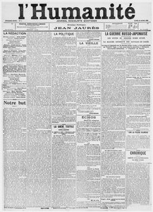 Přední strana, první číslo novin LHumanite, 18. dubna 1904 (tištěný papír) od French School