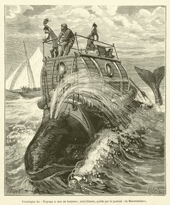 Frontispiece of the Voyage na hřbetě velryby, ilustrovaný příběh, publikoval noviny La Recreation (rytina) od French School