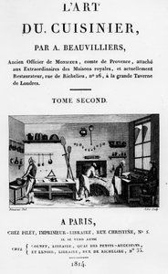 Frontispis z LArt du Cuisinier od Antoina Beauvillierse, vyrytý Jubinem, vydáno 1814 od French School