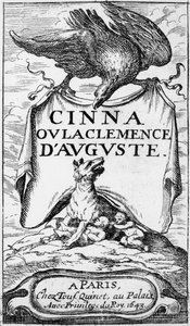 Frontispis Cinna ou la Clemence dAuguste od Pierra Corneille (1606-84) vydaný v roce 1643 od French School