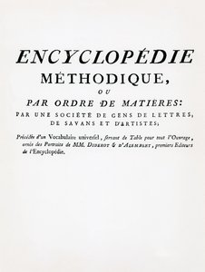 Frontispis k Methodical Encyclopedia by Order of Subject Matter, editovali Denis Diderot a Jean Le Rond DAlembert, vydáno 1782 (tisk) od French School