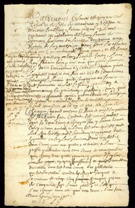 Smlouva o obchodu s kožešinami mezi Francoisem Francoeurem a čtyřmi voyageurs o přepravě zboží a nákupu bobřích pelet v Michilimackinacu a Chicagu, 1692 (viz také 332317) od French School