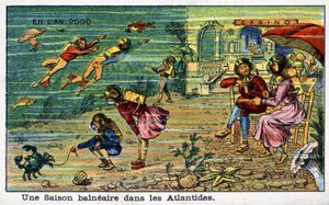 Budoucí dny: Vize roku 2000 devatenáctého století - série „“ V roce 2000“: Přímořská sezóna v Atlantidě. Chromolitografie od Villemarda od French School