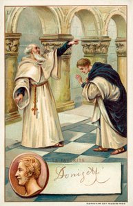 Gaetano Donizetti, italský skladatel, a scéna z jeho opery La Favorite (chromolitho) od French School