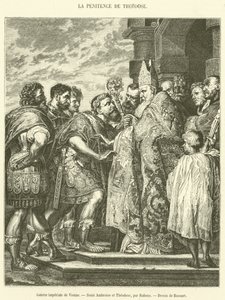 Císařská galerie ve Vídni, svatý Ambrož a Theodosius (rytina) od French School