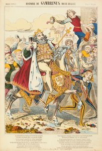 Gambriunus, legendární král Flander, brožovaný list vydaný nakladatelstvím Verlag Haguenthal, Pont-a-Mousson, 1860 od French School
