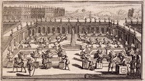 Zahradníci pracující v pomerančové zahradě, z Le Parfait Jardinier, ou Instruction pour les Jardins Fruitiers et Potager, od Jean de la Quintinye, vydáno 1695 od French School