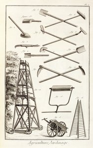 Zahradnické nářadí a mobilní plošina na prořezávání z Encyklopedie des Sciences et Metiers od Denise Diderota (1713-84) vydané kolem roku 1770 od French School