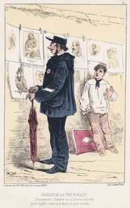 Strážce veřejného míru (barevná rytina) od French School