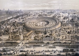 Celkový pohled na výstavu Universelle v roce 1867, pořízený z kopce Trocadero, Paříž, 1867 od French School