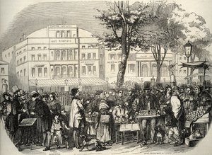Celkový pohled na boulevard du Temple v Paříži - pouliční prodavači - Paříž - Celkový pohled na boulevard du Temple - Záchranáři obchodníků - Rytina v „Tableau-de-Paris“ od Edmonda Texiera 1852 od French School