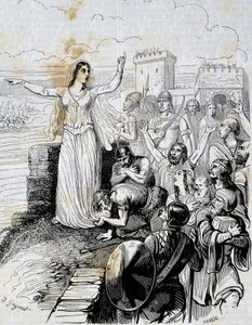 Genneviève uklidňuje obyvatele Paříže - v „Histoire de France“ od L.-P. Anquetil od French School