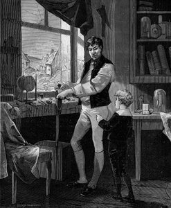 George Stephenson, britský inženýr (1781-1848) se svým synem. od French School