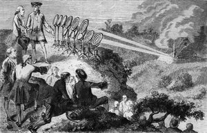 Georges-Louis Leclerc (1707-88) hrabě de Buffon experimentující s planoucími zrcadly na kupkách sena na Montbardu, z La Vie des Savants Illustres od Louise Figuiera, publikované v Paříži v roce 1872 (bw p od French School